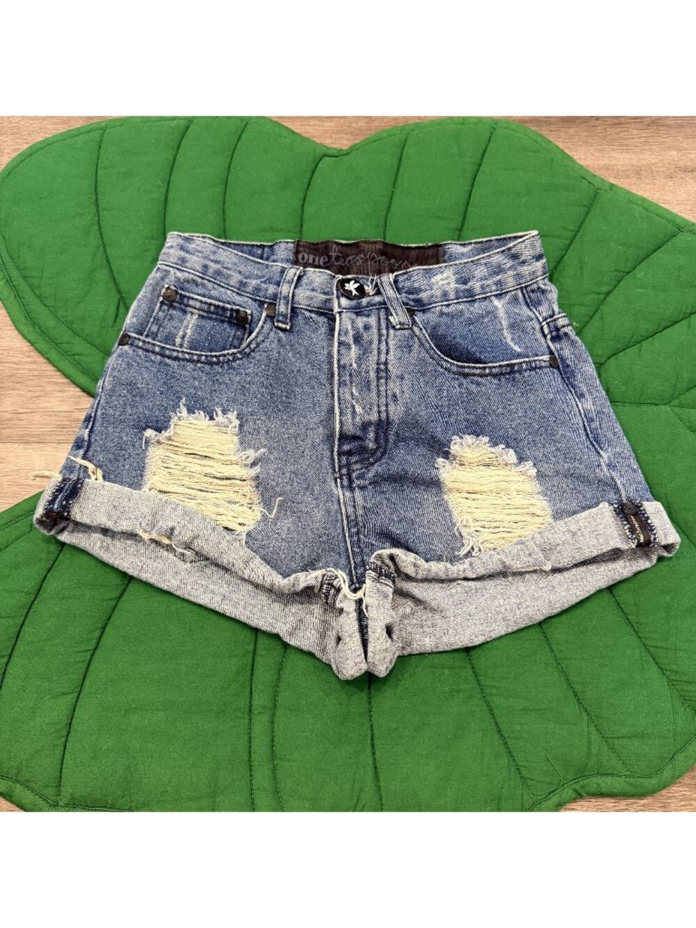 One Teaspoon Womens 24 Distressed Denim Cotton Shorts Cuffed Boho